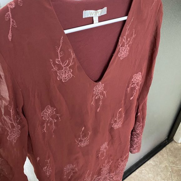 WAYF burgundy embroidered midi dress size small - Picture 5 of 7
